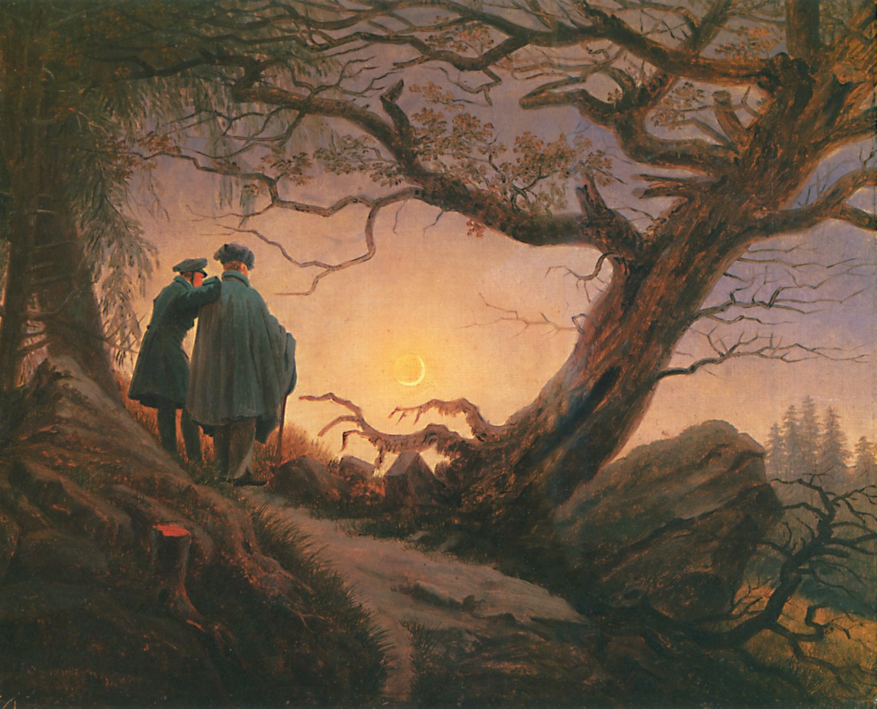 Dva muži rozjímající nad Měsícem od Caspar David Friedrich
