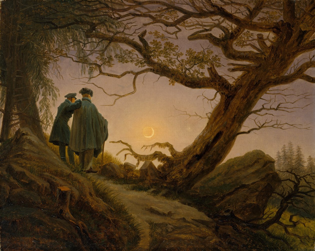Dva muži uvažující o Měsíci, cca 1825–1830 (olej na plátně) od Caspar David Friedrich