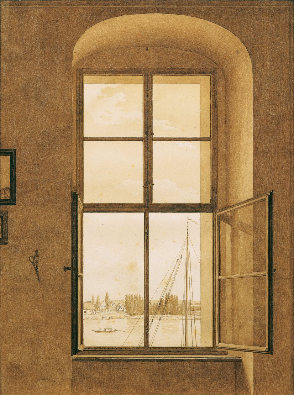 Pohled z okna umělcova ateliéru, pravé okno, 1805-1806. od Caspar David Friedrich