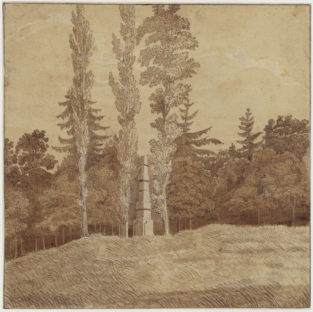 Lesní mýtina s obeliskem v údolí Seifersdorf od Caspar David Friedrich