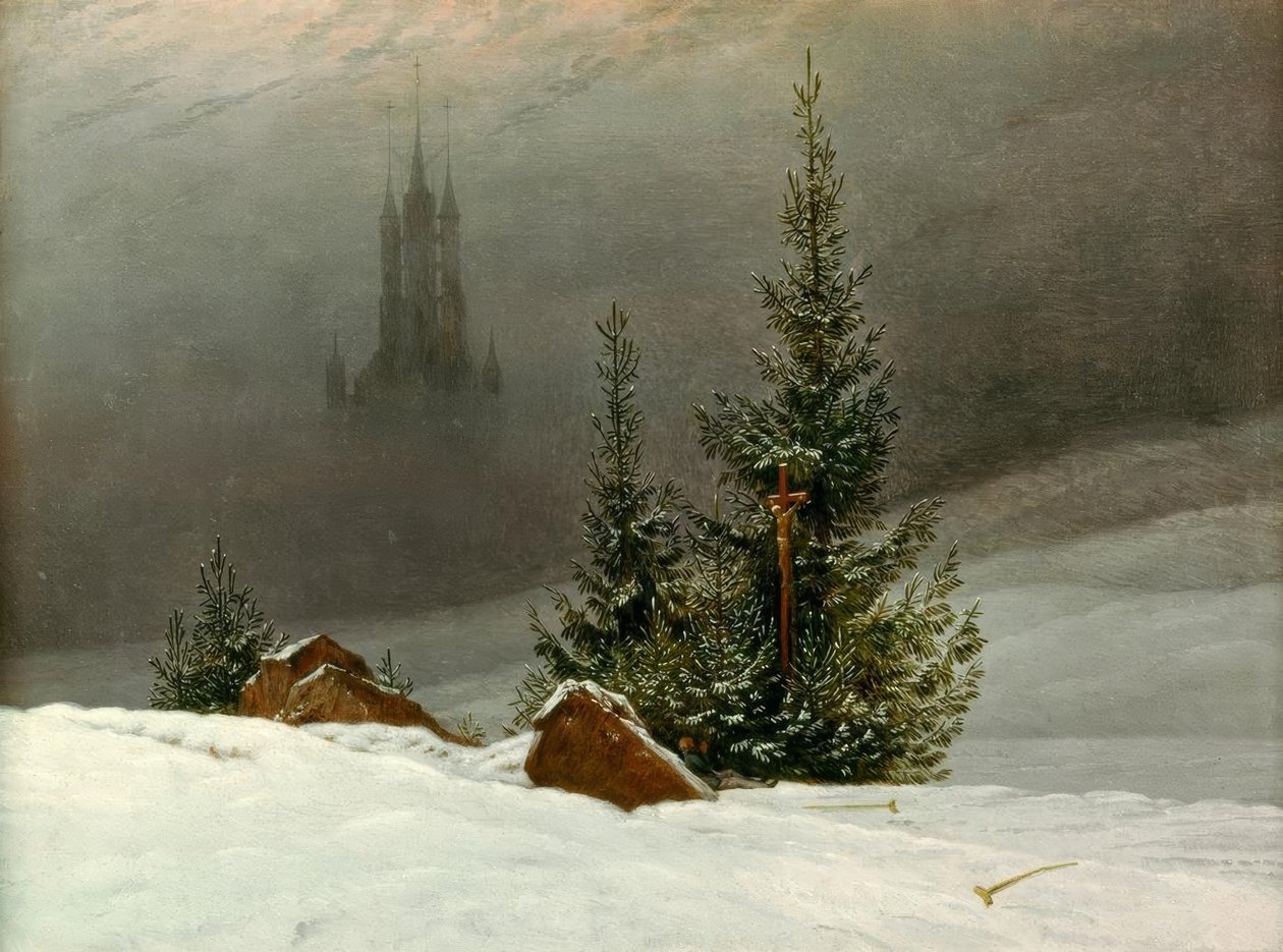 Zimní krajina s kostelem od Caspar David Friedrich
