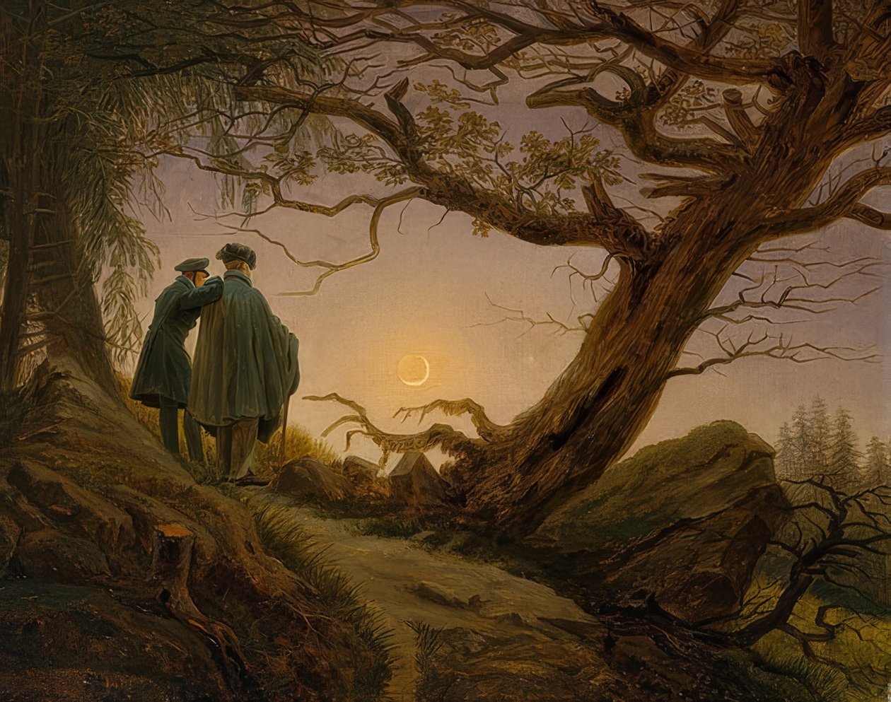 Dva muži uvažující o měsíci. Kolem 1825-30 od Caspar David Friedrich