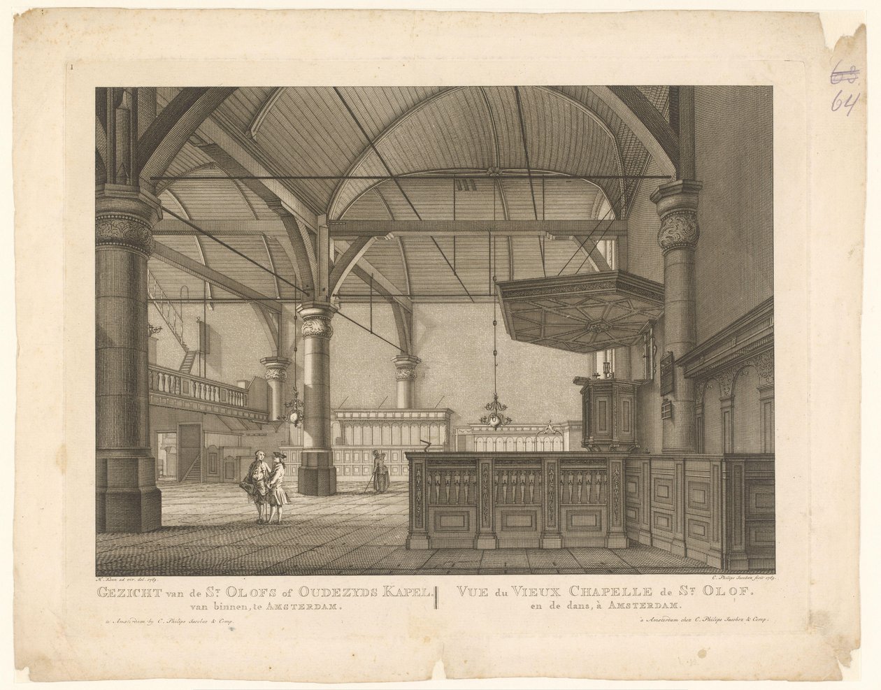 Interiér kaple sv. Olofa v Amsterdamu Pohled na kapli St. Olofs nebo Oudezyds zevnitř, v Amsterdamu / Vue du Vieux Chapelle de St. Olof a tanec, à Amsterdam (název na objektu) od Caspar Jacobsz. Philips
