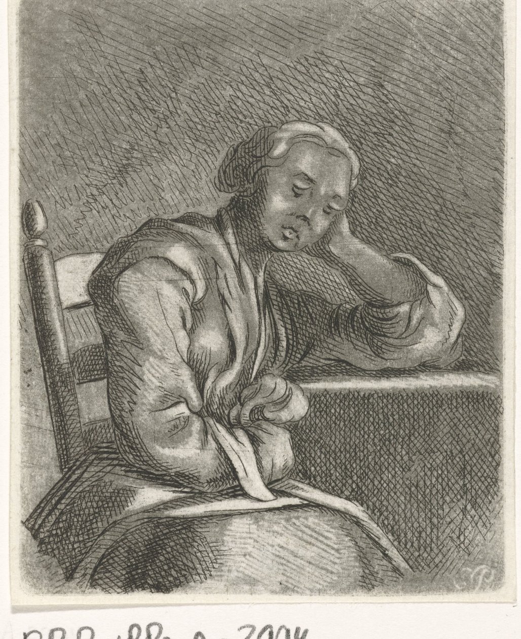 Spící dívka u stolu od Caspar Jacobsz. Philips