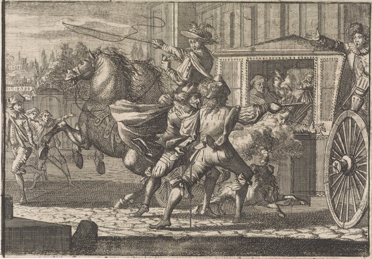 Útok na Nicolau Monteiro, převora Cedofeita, v ulicích Říma od Caspar Luyken (attributed to)