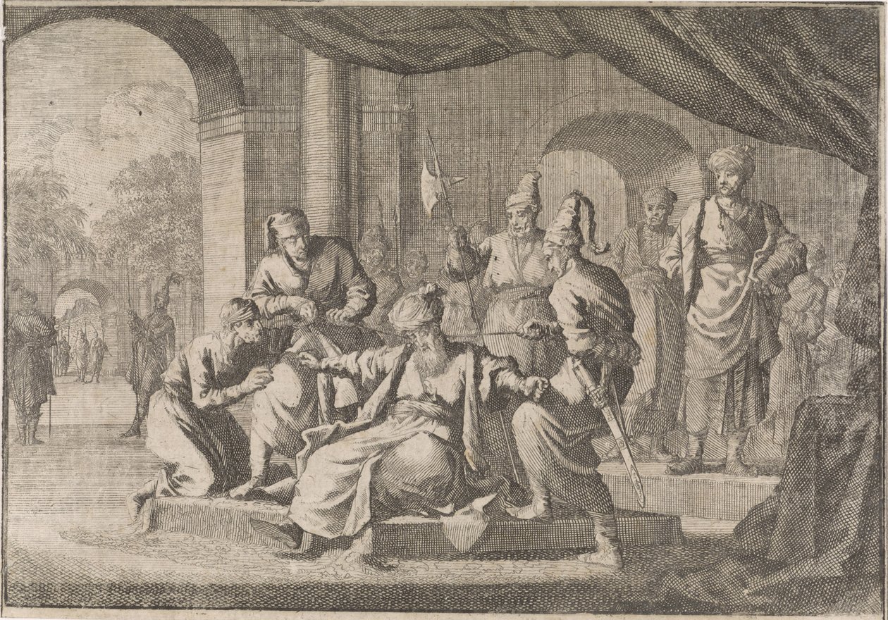 Mustafa, synovec sultána Murata IV., je na jeho příkaz uškrcen, 1639 od Caspar Luyken (attributed to)