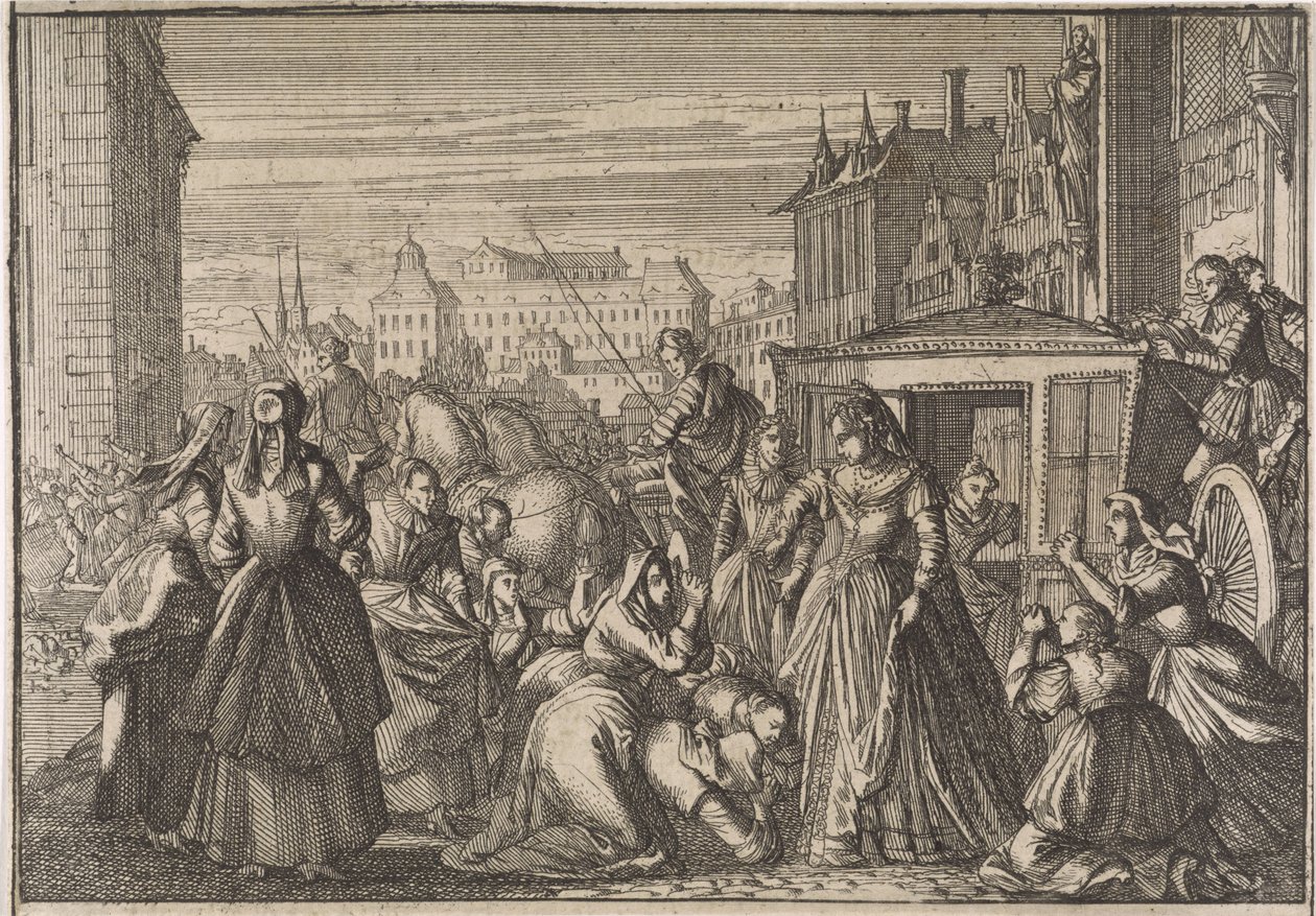 Ženy klečící před královnou Annou v Paříži a prosí ji, aby snížila daně, 1645 od Caspar Luyken (attributed to)