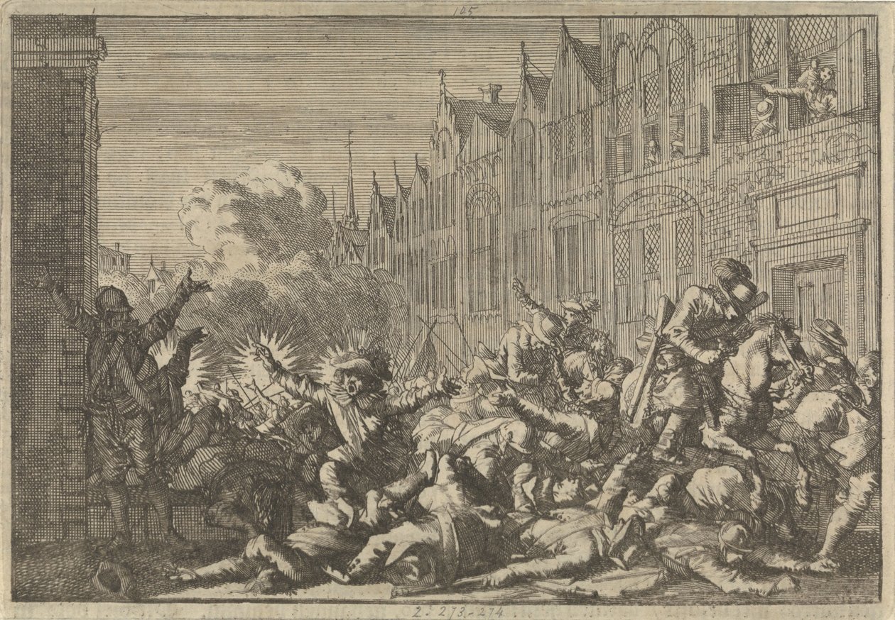 Hněv obsazený Mazarinovými příznivci přepadený deseti zbraněmi guvernéra De Rohana, 1652 od Caspar Luyken