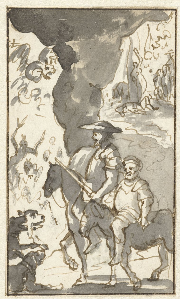 Don Quichotte a Sancho Panza projíždějí kolem kovárny Návrhy pro pátý díl Histoire de l