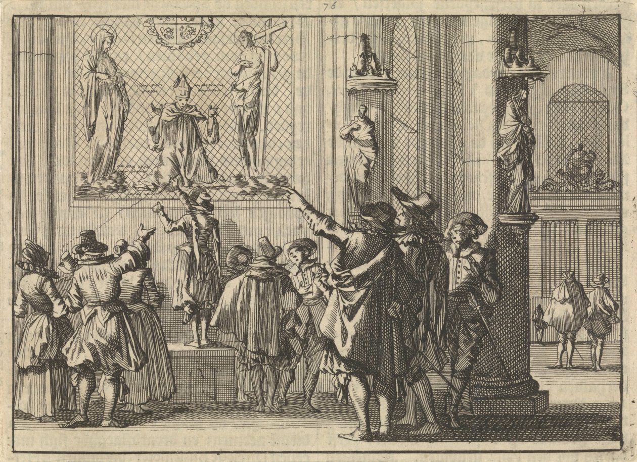 Malované okno, nalezené po dobytí Den Bosch v tamním kostele, zobrazující biskupa Gisbertuse Mariuse mezi Kristem a Marií, 1629 od Caspar Luyken