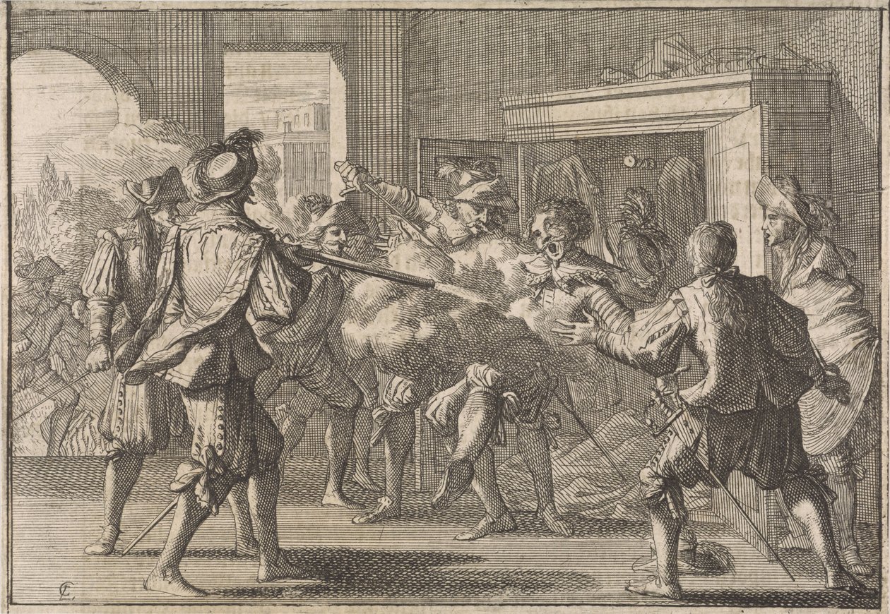 Miguel de Vasconcelos je objeven ve skříni a v roce 1640 zavražděn rozzuřeným Portugalcem od Caspar Luyken