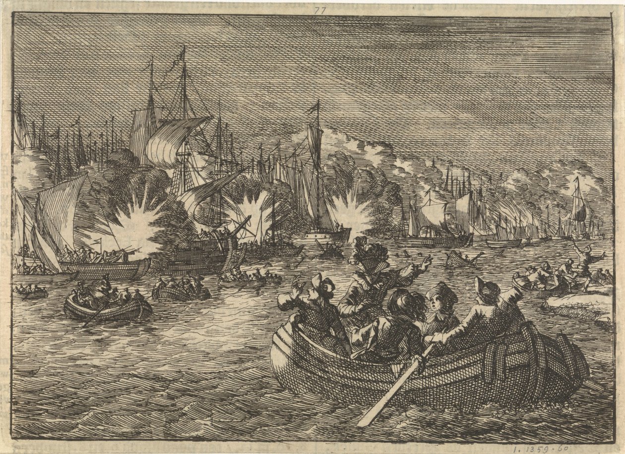 Španělská flotila na Šeldě dobyta a vypálena Nizozemci, 1631 od Caspar Luyken