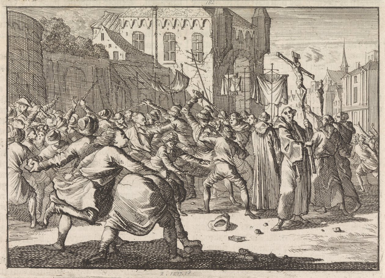 V Gdaňsku vítají lidé průvod s kamennými schody, 1678 od Caspar Luyken