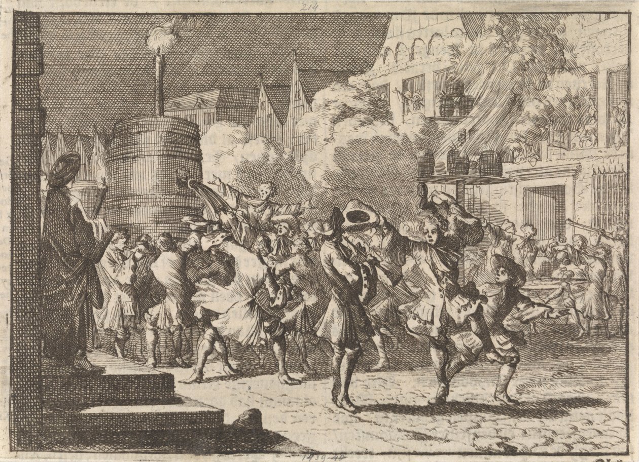 Radost v Paříži při falešné zprávě o smrti Viléma III. v bitvě u Boyne, 1690 od Caspar Luyken