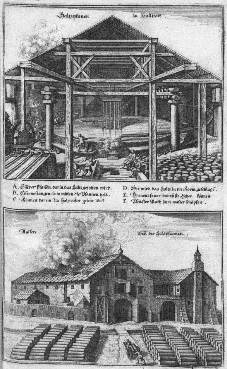Saltzpan do Hallstätt. Z: Topographia Provinciarum, 1679 od Caspar Merian