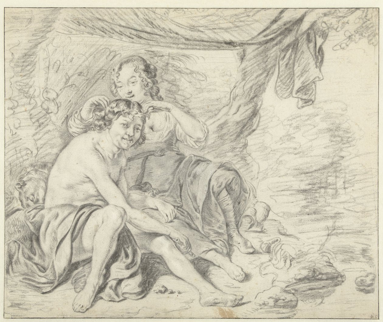 Pastýřka korunující pastýře vavřínovým věncem od Casper Casteleyn (attributed to)