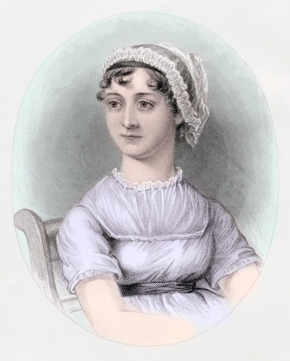 Portrét Jane Austenové, kolem roku 1850 (ručně kolorovaná rytina) od Cassandra (after) Austen