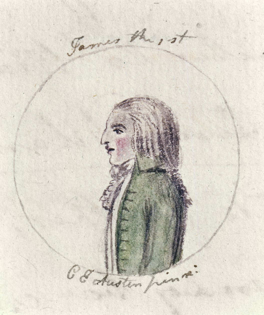 James I, c.1790 (pero, inkoust a wc na papíře) od Cassandra Austen