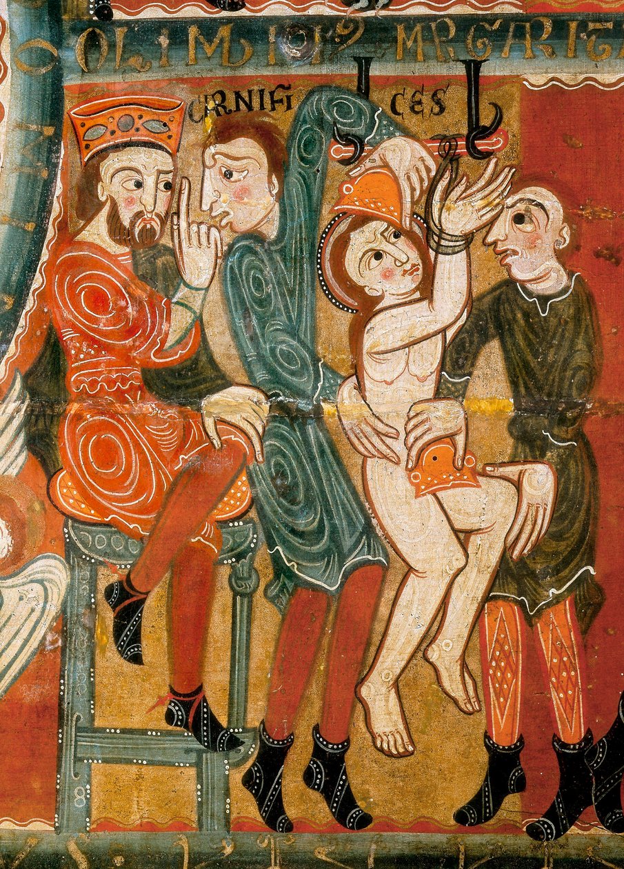 Umučení svaté Markéty, světice byla mučena a poté sťata, detail (tempera na dřevě) od Catalan School