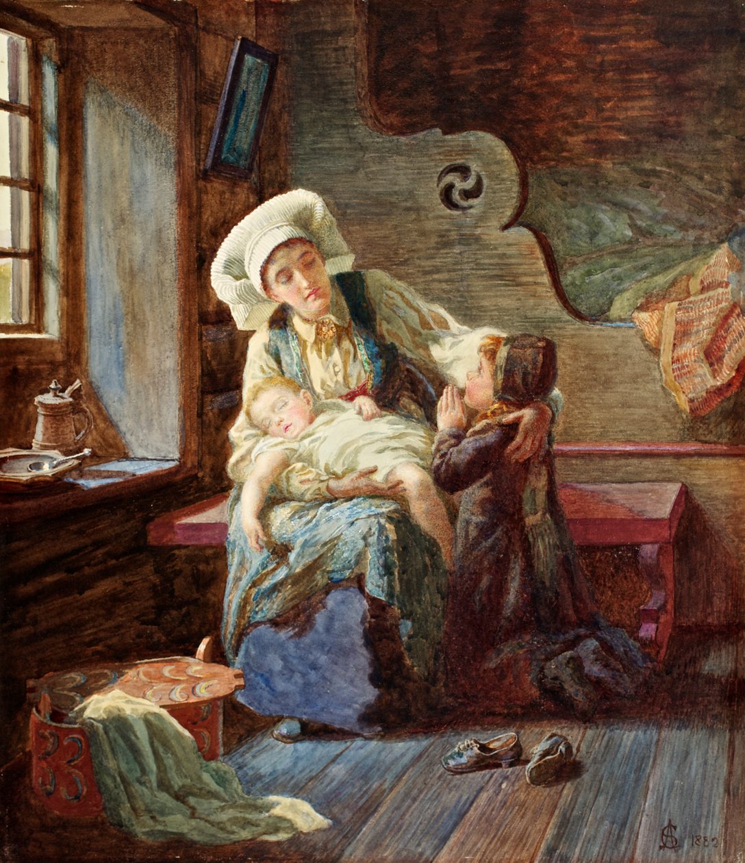Večer v norském domově, 1882 od Catharine Adelaide Sparkes