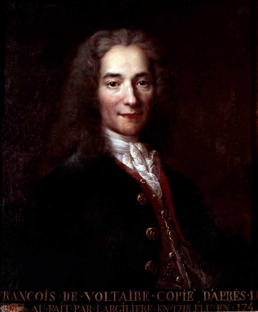 Voltaire, kopie po malbě Nicolase de Largilliere olej na plátně od Catherine Lusurier