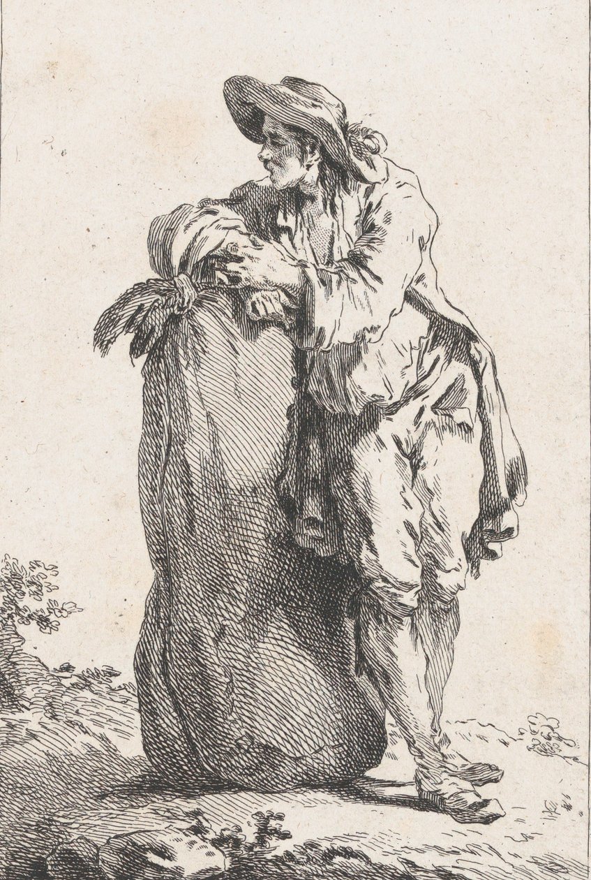 Rolník opírající se o pytel obilí, 1758. od Catherine Francoise Beauvarlet