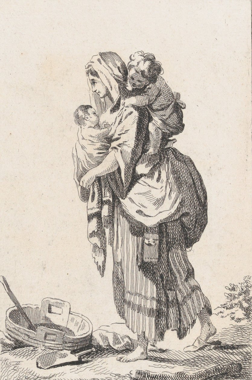 Selka se dvěma dětmi, ca. 1758. od Catherine Francoise Beauvarlet