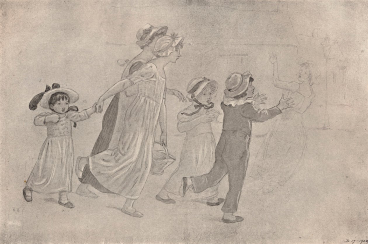 „Kresba vodovými barvami pro barevný dřevěný blok“, 1880-1890, 1923 od Catherine Greenaway