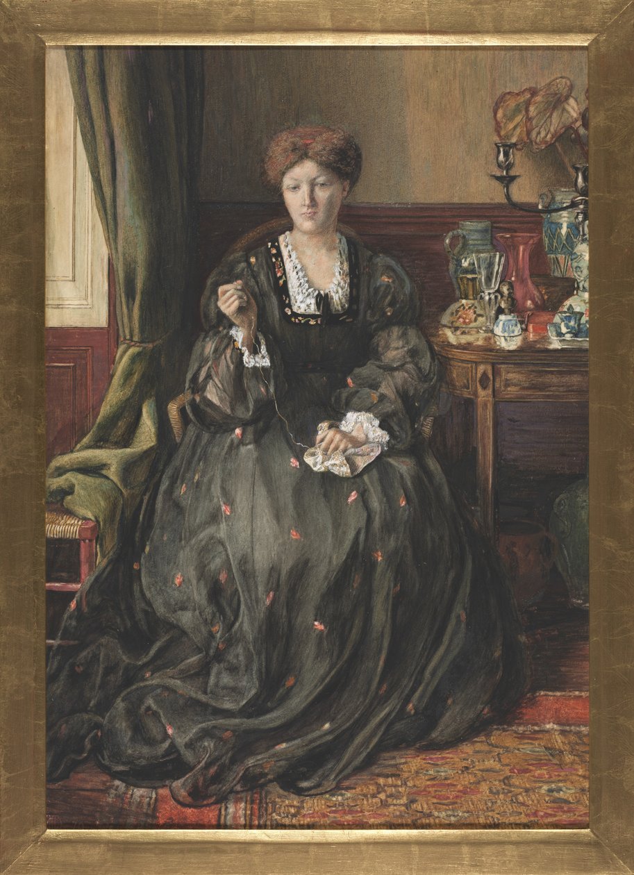 Přemýšlení, Portrét Emmy Madox Brownové, asi 1870 (akvarel a kvaš na papíře) od Catherine Nee Madox Brown Hueffer