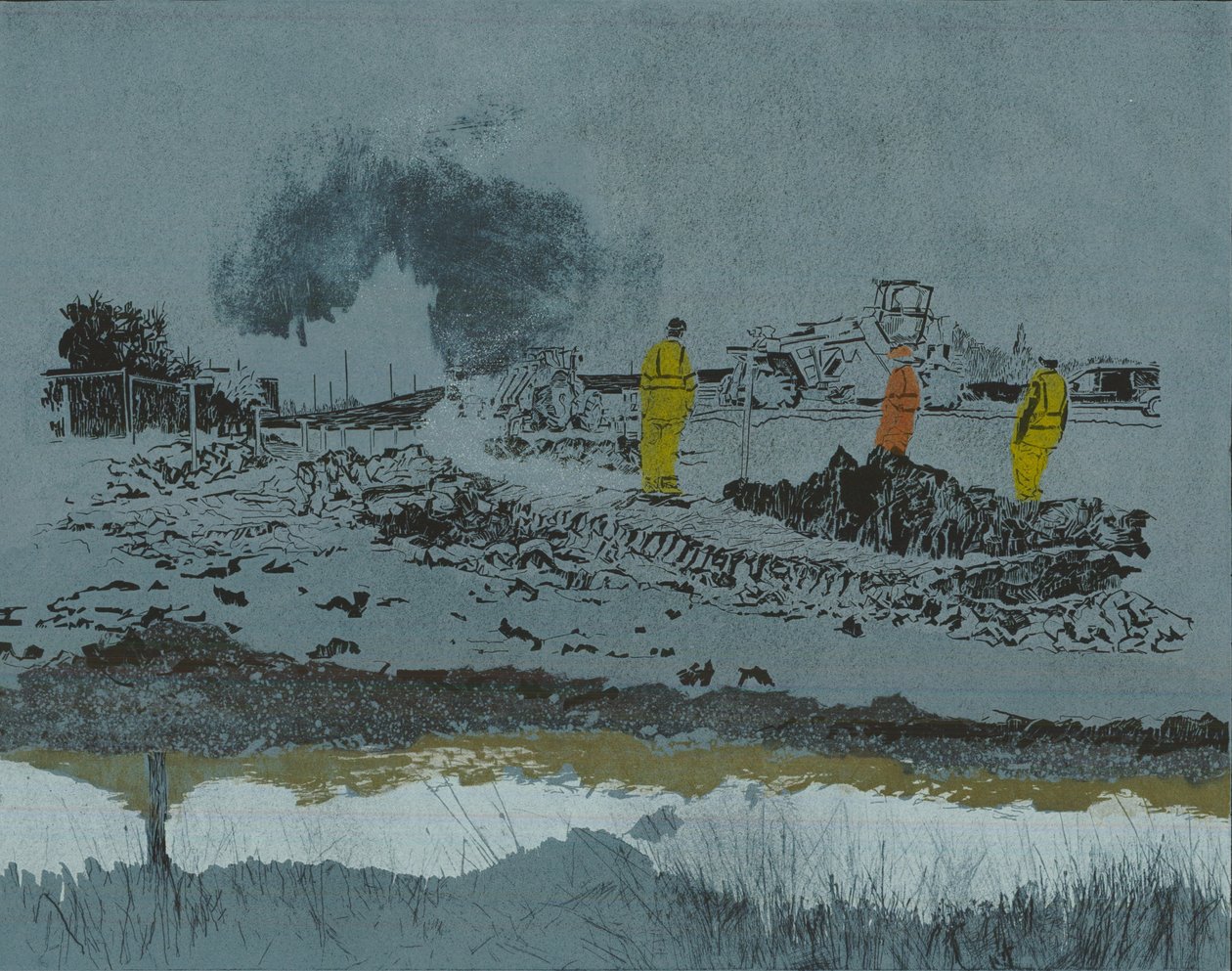 Vápno na zemi, 2014 (linoryt a lept) od Catherine Sutcliffe Fuller