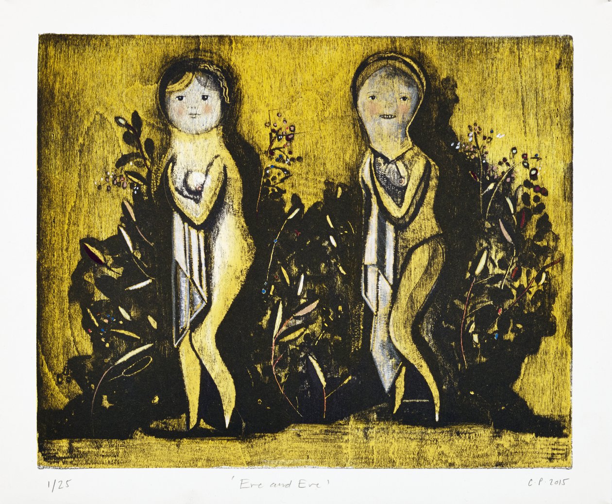 Eva a Eva, 2015 (mokulitová litografie s ručním kolorováním) od Cathie Pilkington