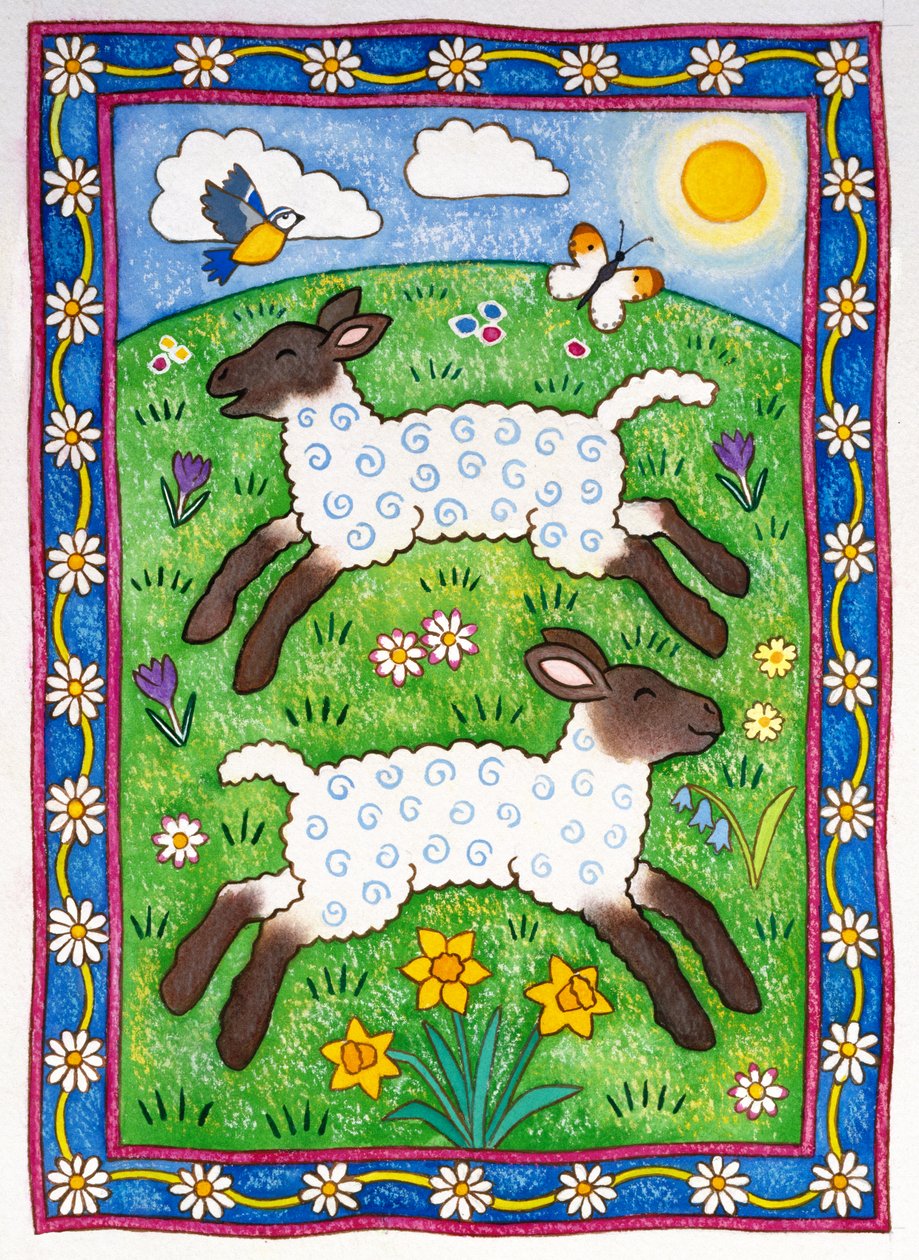 Bouncy Lambs, 1997 (wc a pastel na papíře) od Cathy Baxter