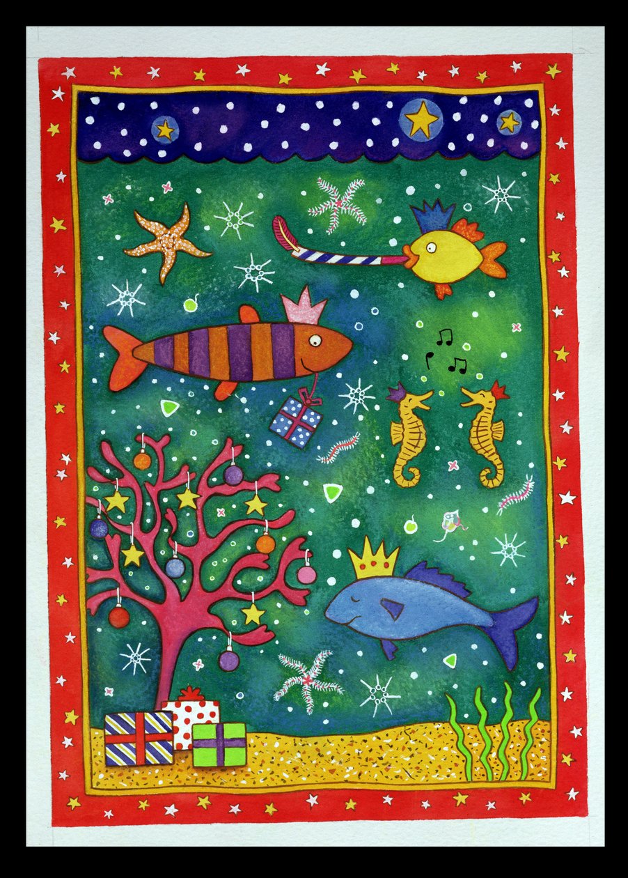 Fishy Christmas, 1997 (wc a pastel na papíře) od Cathy Baxter