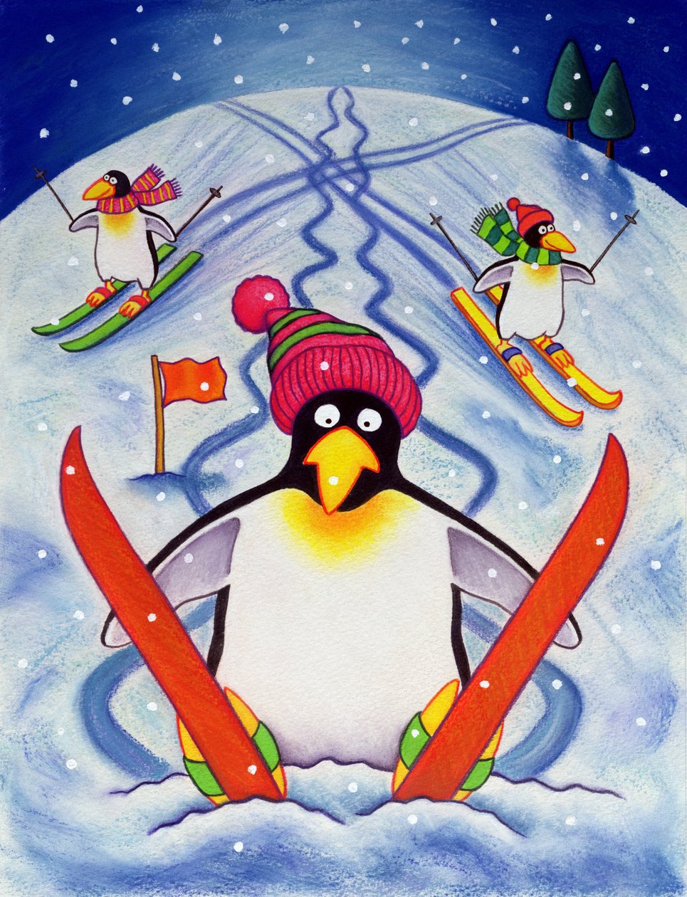 Lyžařská dovolená, 2000 (WC a pastel na papíře) od Cathy Baxter