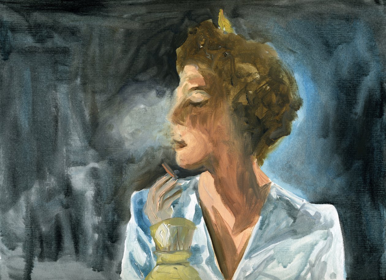 23.10.09 - Dala si poslední cigaretu, než šla spát, 2009 (olej na papíře) od Cathy Lomax