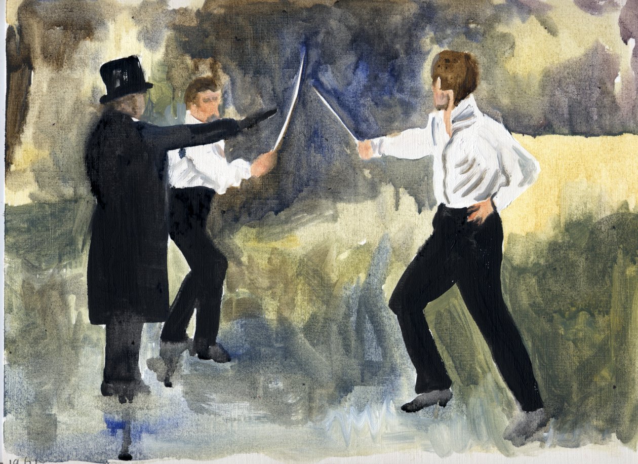 Zápletka (Paříž 1961), 2011 (olej na papíře) od Cathy Lomax