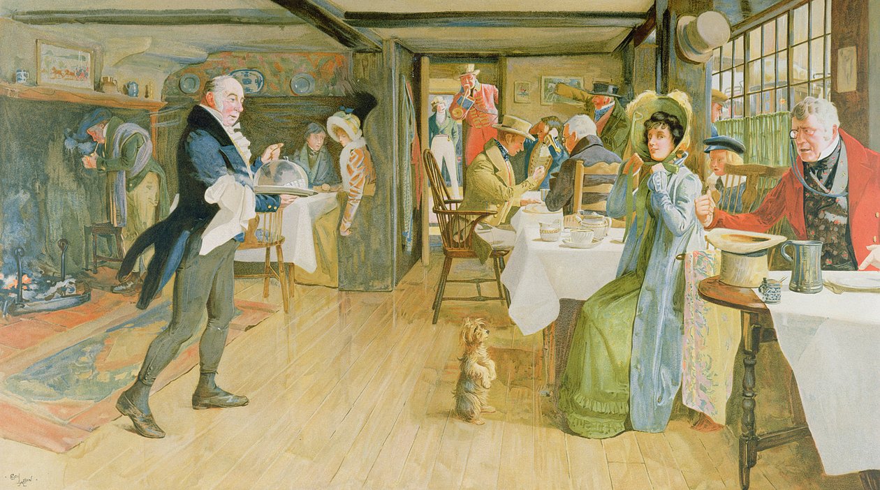 Prosit o večeři, (chromolitograf, důkaz č. 74, se slepým razítkem Lawrence a Bullena) od Cecil Charles Windsor Aldin