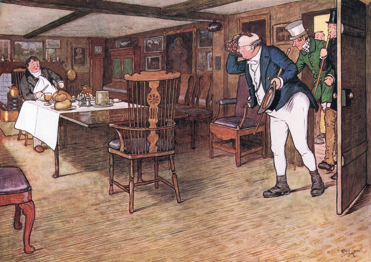 U stolu seděl pan Tupman a vypadal jako muž, který odešel z tohoto světa (barva litho) od Cecil Charles Windsor Aldin