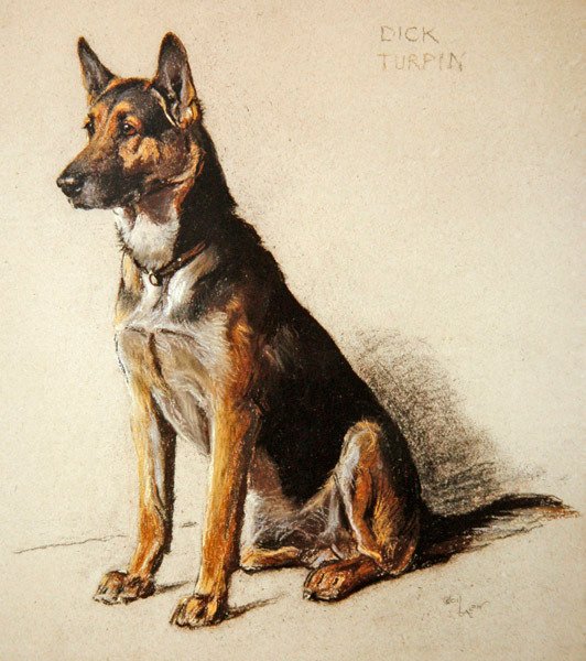 Dick Turpin (pastel na tónovaném papíře) od Cecil Charles Windsor Aldin