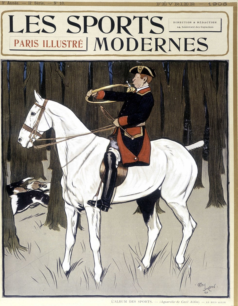 Lov (muž na koni povzbuzující psy) Obálka “”Moderní sport”” 02/1906 od Cecil Charles Windsor Aldin