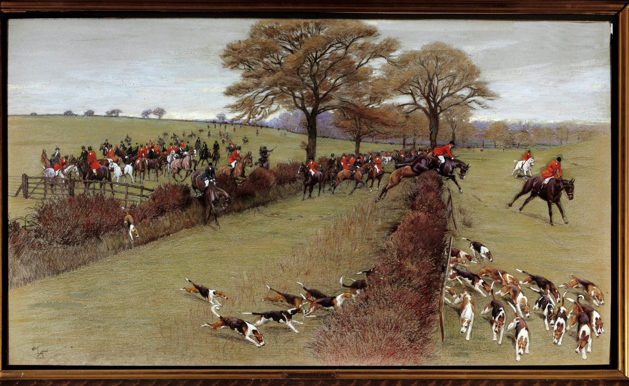Lovecká scéna, posádka South Berks Watercolor od Cecila Aldina (1870-1935) Soukromá sbírka 19. století - scéna lovu, South Berks