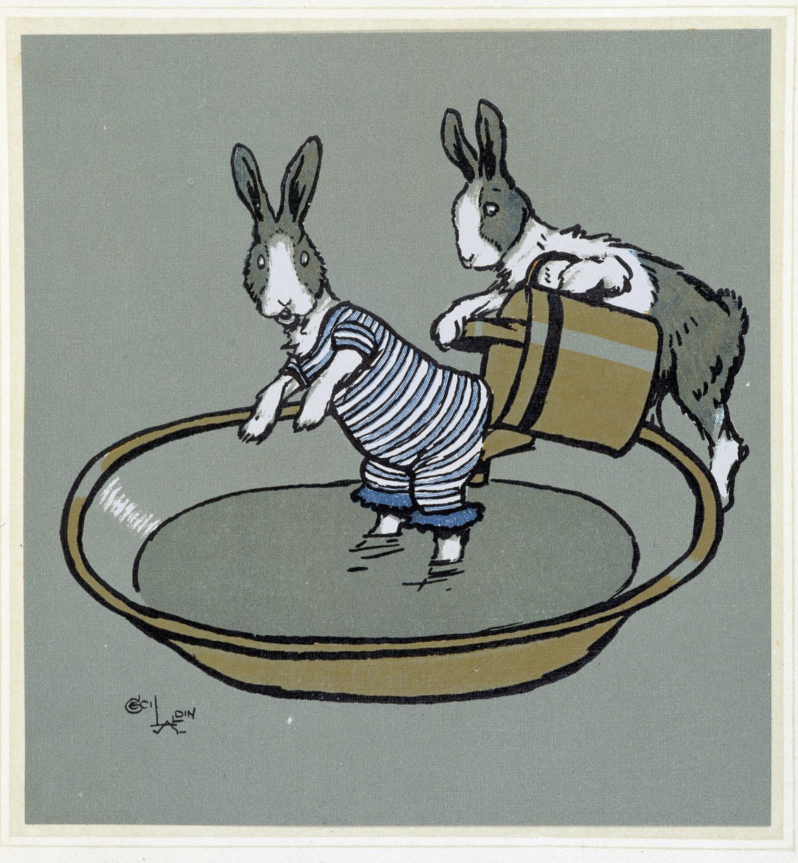 Králíci prennant un bain - in “” Merry Party””, nemocný. Cécil Aldin, ed. Hodder & Stoughton, Londýn od Cecil Charles Windsor Aldin