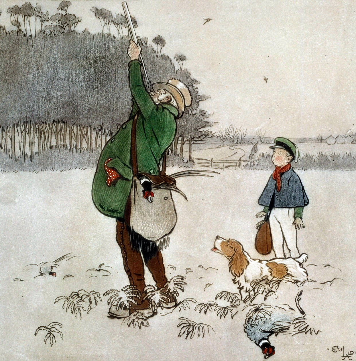The Fighter Shooting Ducks Watercolor od Cecila Aldina (1870-1935) Soukromá sbírka z 19. století od Cecil Charles Windsor Aldin