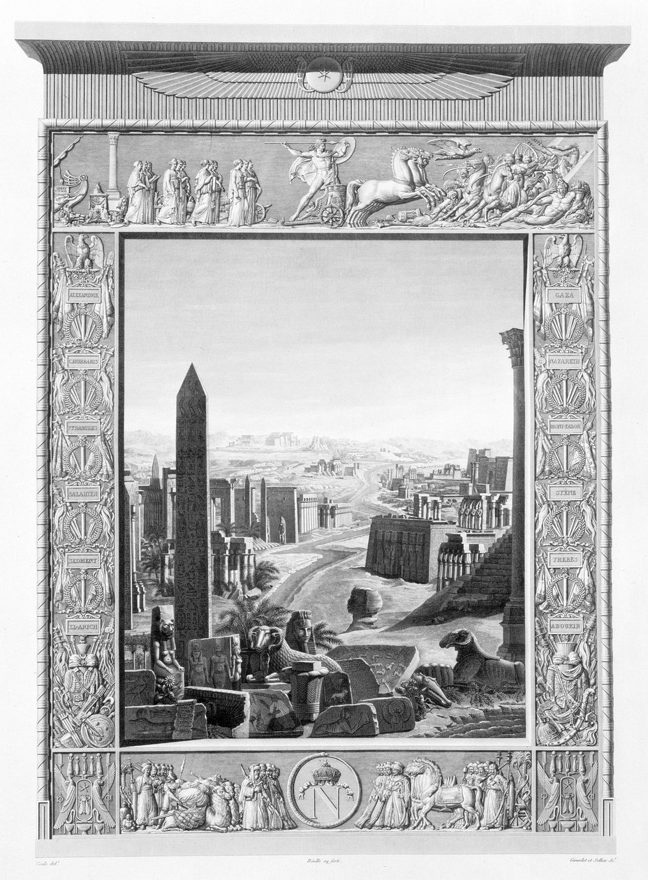 Frontispis k 1. dílu „Popis Egypta“, vyrytý Girardetem a Sellierem a publikovaný na příkaz Napoleona, 1822 (akvatinta) od Cecile