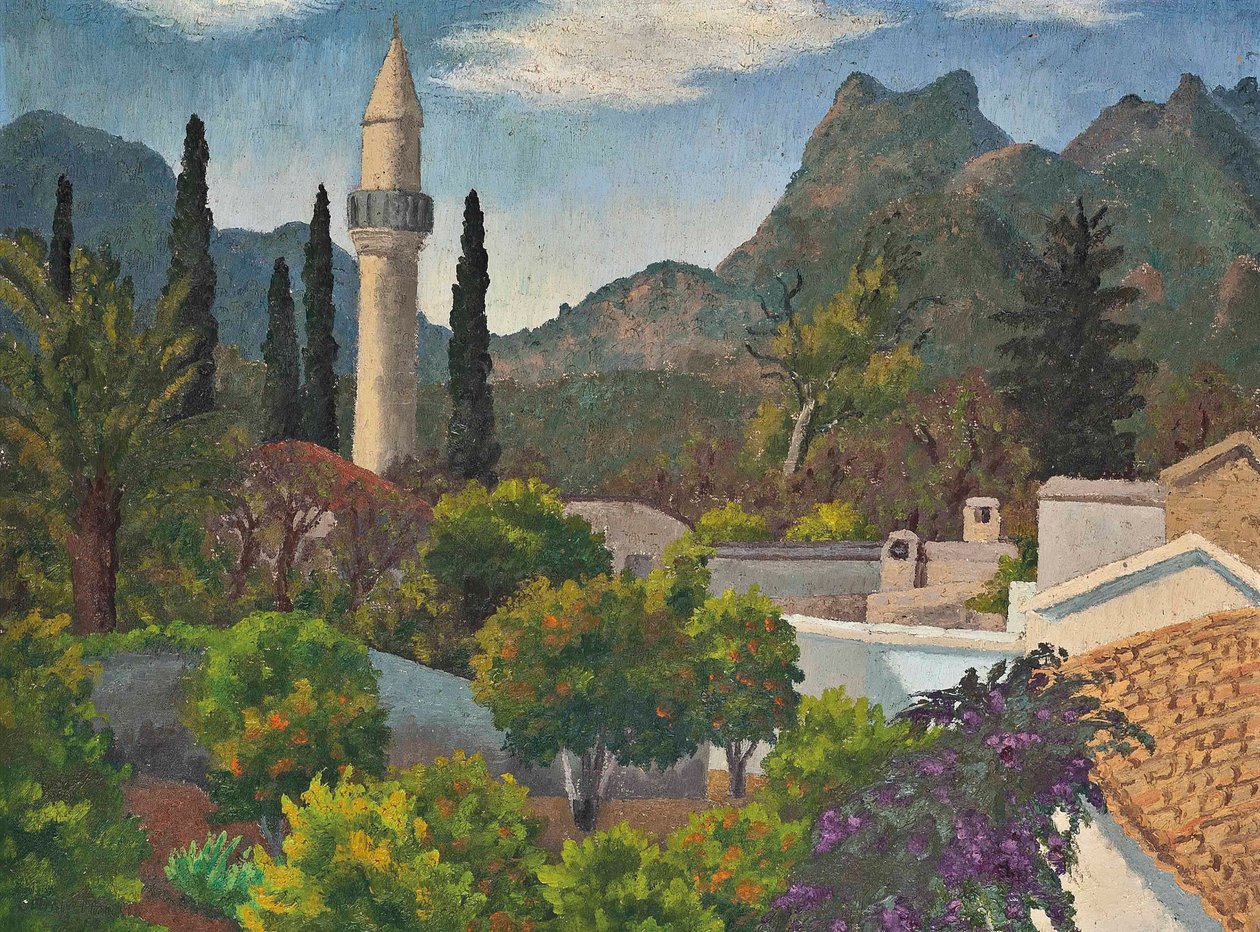 Turecká vesnice s mešitou, Kypr od Cedric Morris