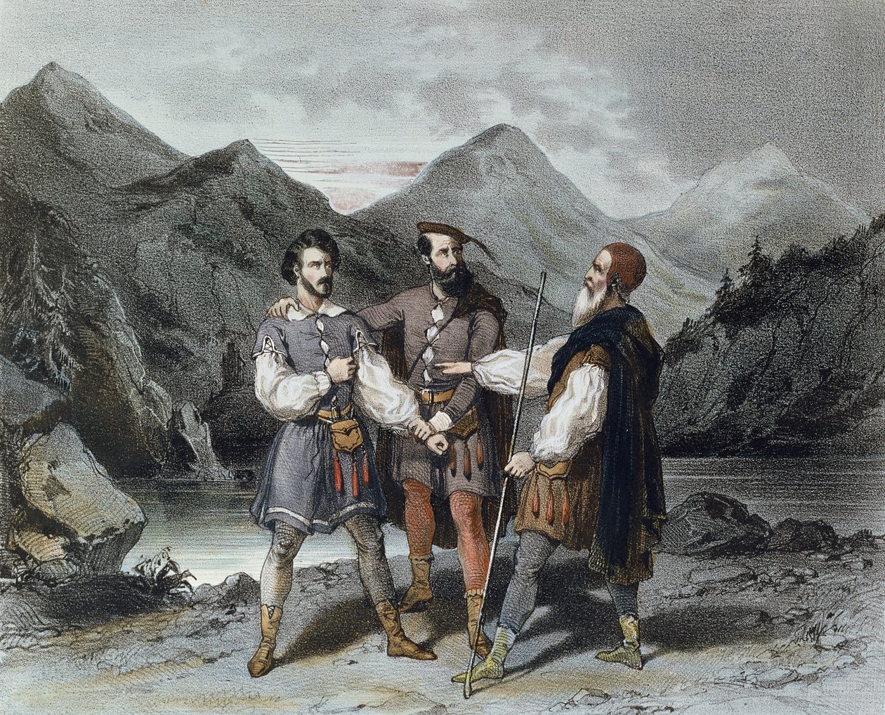 Přísaha tří kantonů, ilustrace k opeře William Tell od Gioacchina Rossiniho (1792-1868), 19. stol. od Celestin Deshayes