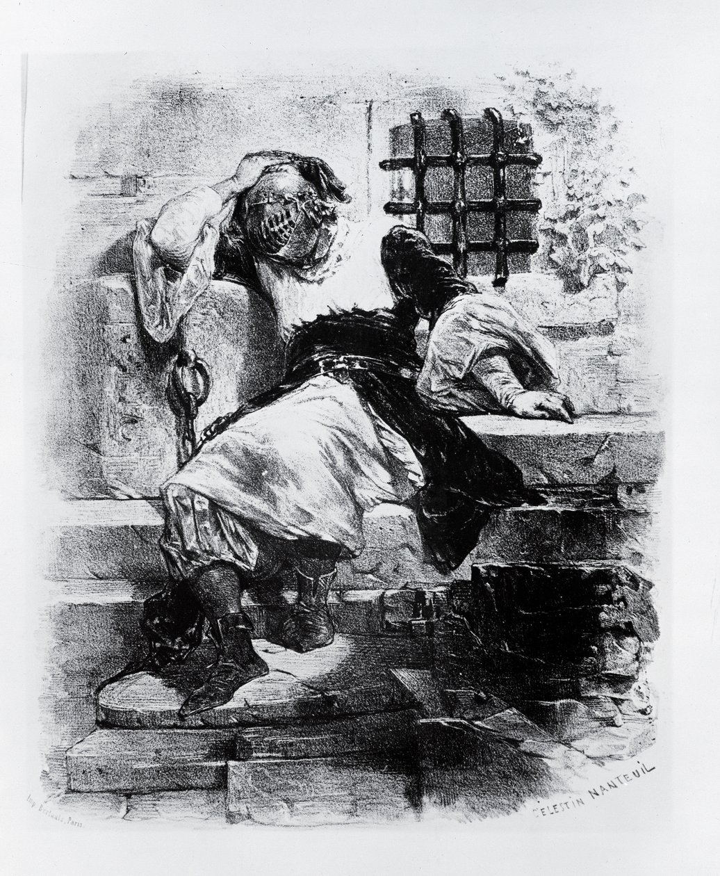 Muž se železnou maskou ve svém vězení, ilustrace k opeře Adriena Boieldieu a E. Barateaua od Celestin Francois Nanteuil