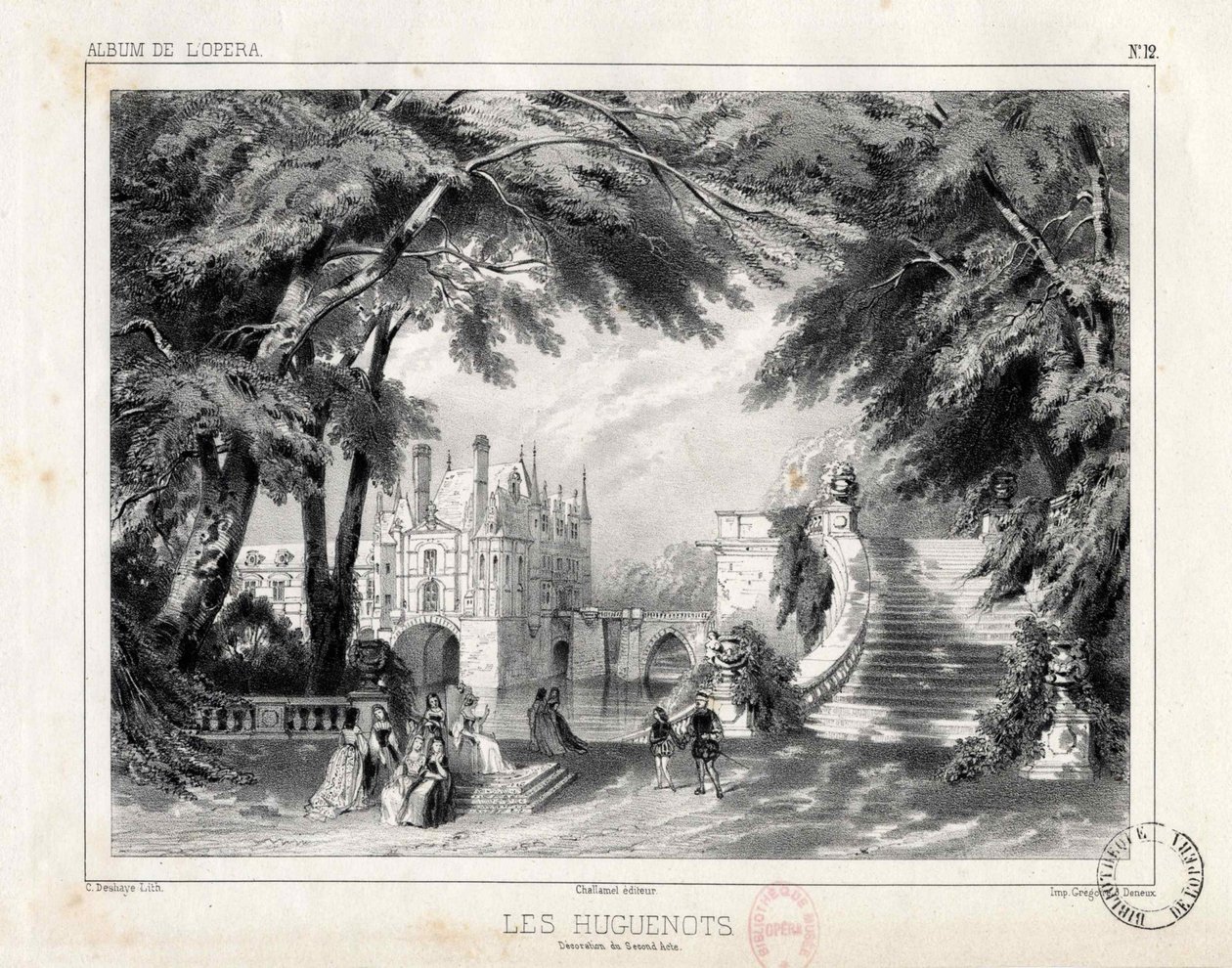 Zámek a zahrady v Château de Chenonceaux, 1836. od Celestin Deshayes