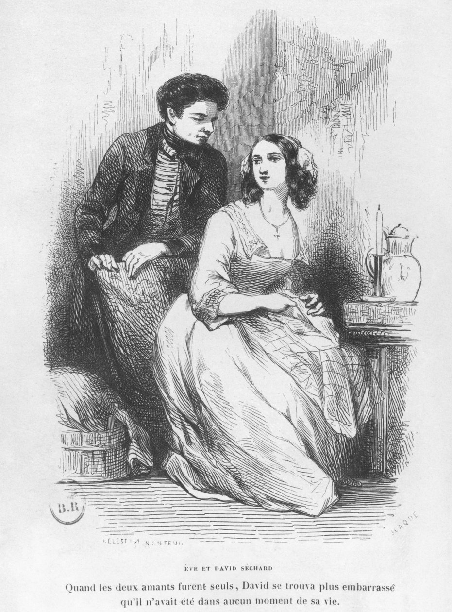 Eve a David Sechardovi, ilustrace z „Les Illusions perdues“ od Honore de Balzac, vydané nakladatelstvím Editions Furne, 1842 od Celestin Francois Nanteuil