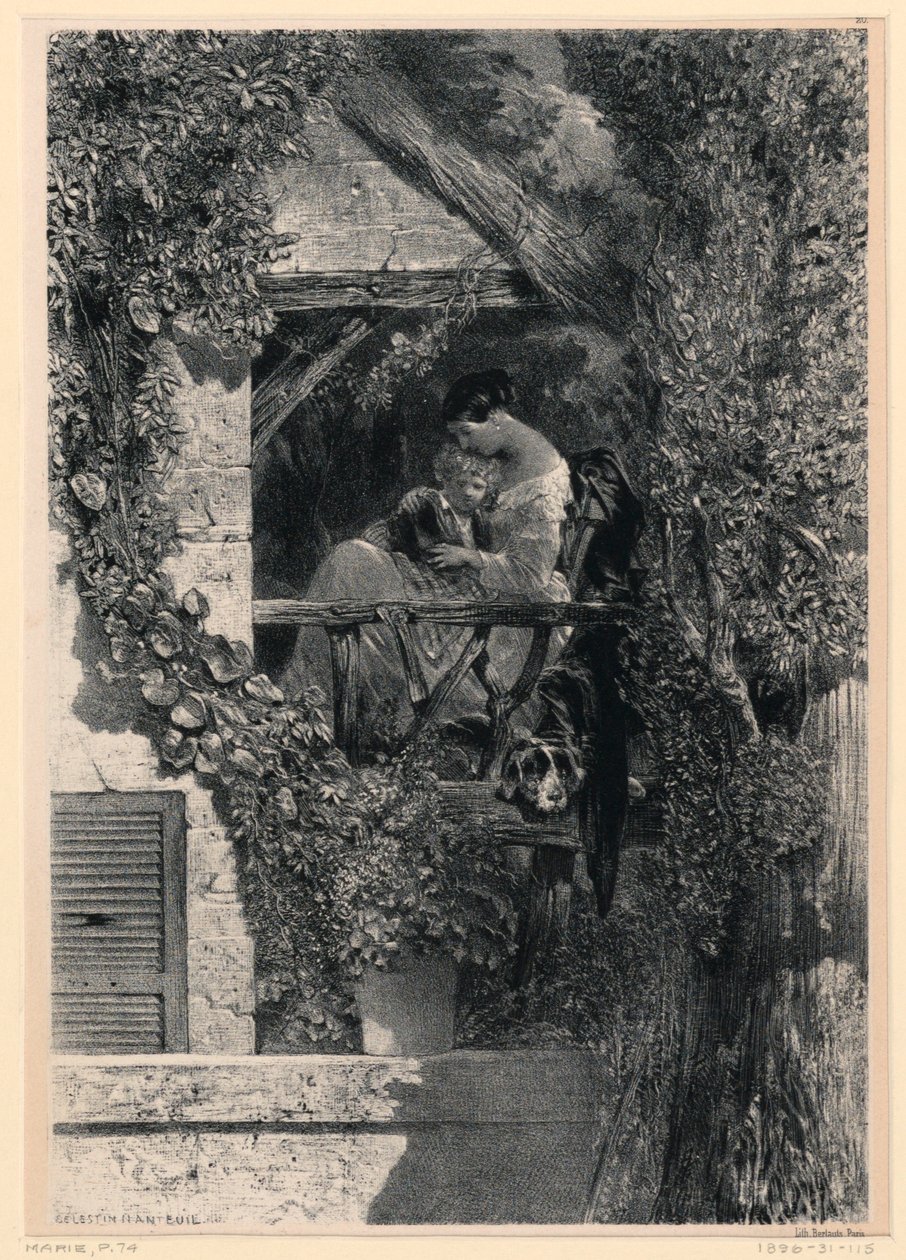 Matka a dítě na balkóně od Celestin Francois Nanteuil